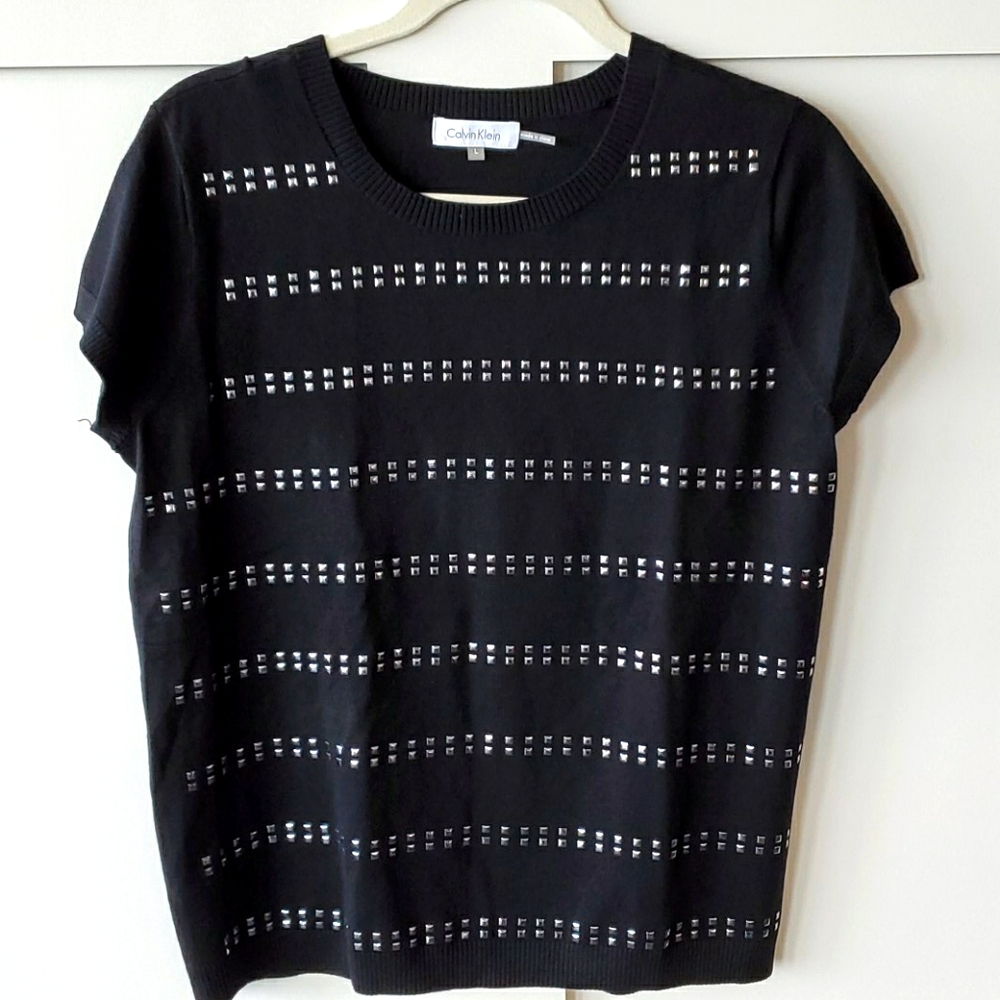 Calvin Klein studded short sleeve sweater,  sz L